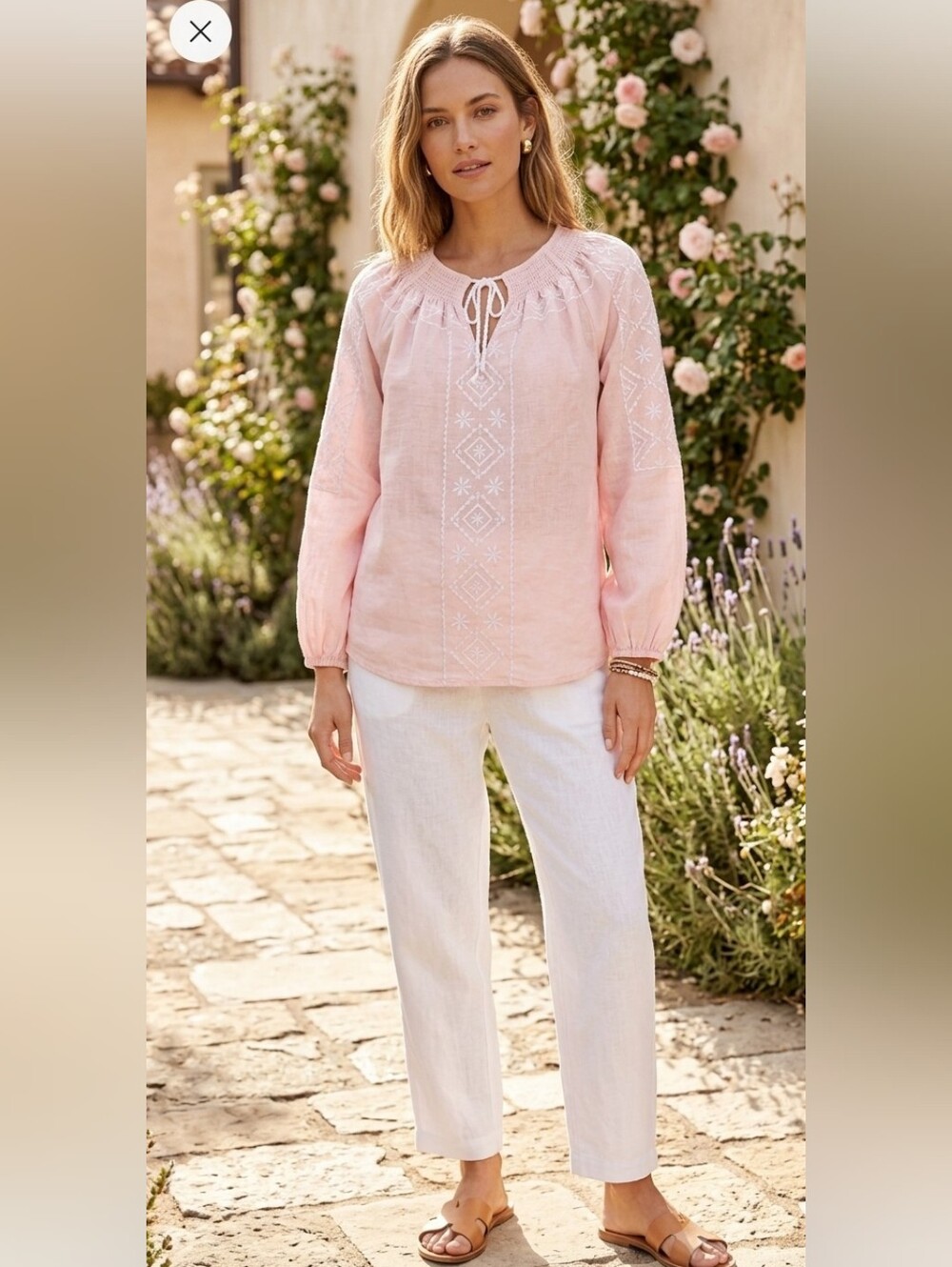 Joie Linen Light Pink Romantic Boho Embroidered Blouse Size M